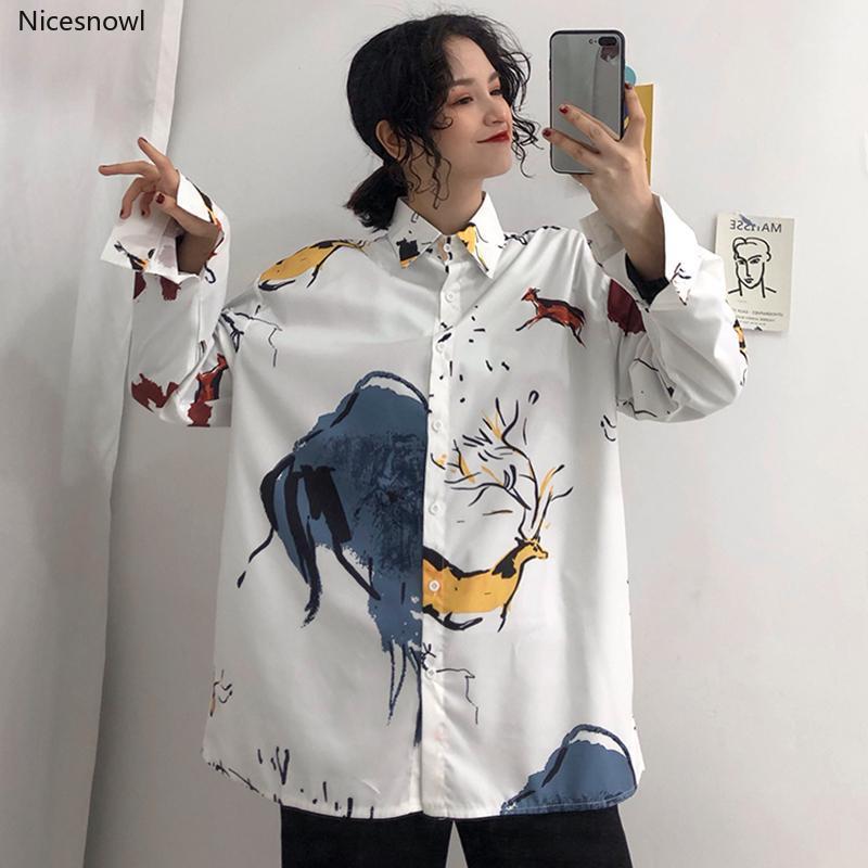 

Women's Blouses & Shirts Korean Chic Clothing Spring Autumn Harajuku Oversize Woman Tops Cartoon Print Blusas Mujer De Moda, White
