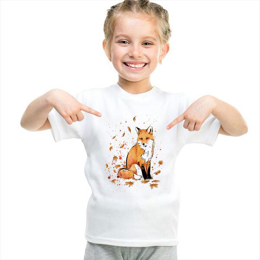 

Boys And Girls Fox In The Snow Cartoon Print T Shirt Kids Funny Clothes Animal Cute Summer White, Bal102b