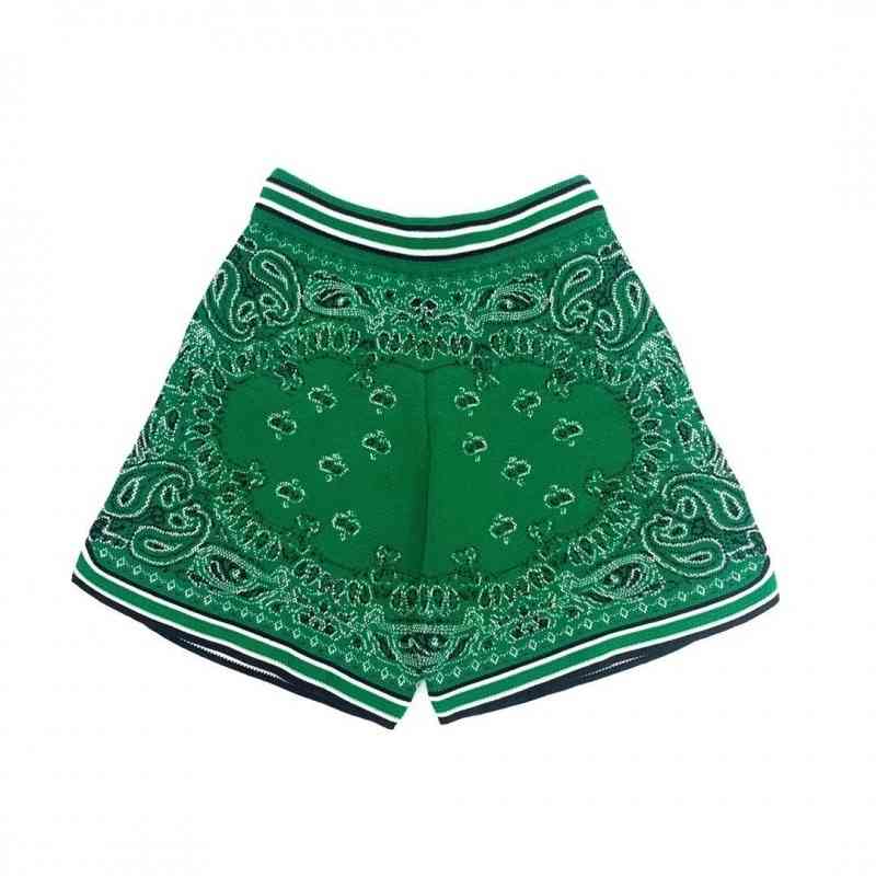 

Hot Kt Tide Green High Street Chaozhou People' Same Show Amir Cashew Blossom Letter Embroidery Men' Casual Short Fashion Brand