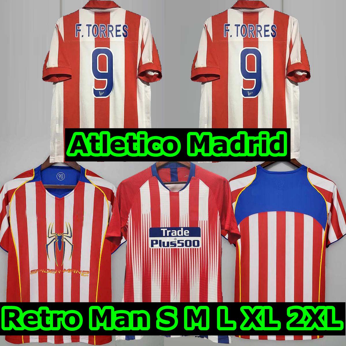 

2003 2004 2005 Atletico Madrid soccer jerseys 2018 18 19 KOKE #6 GRIEZMANN F.TORRES 03 04 05 HOME vintage classic football shirt, Black;yellow