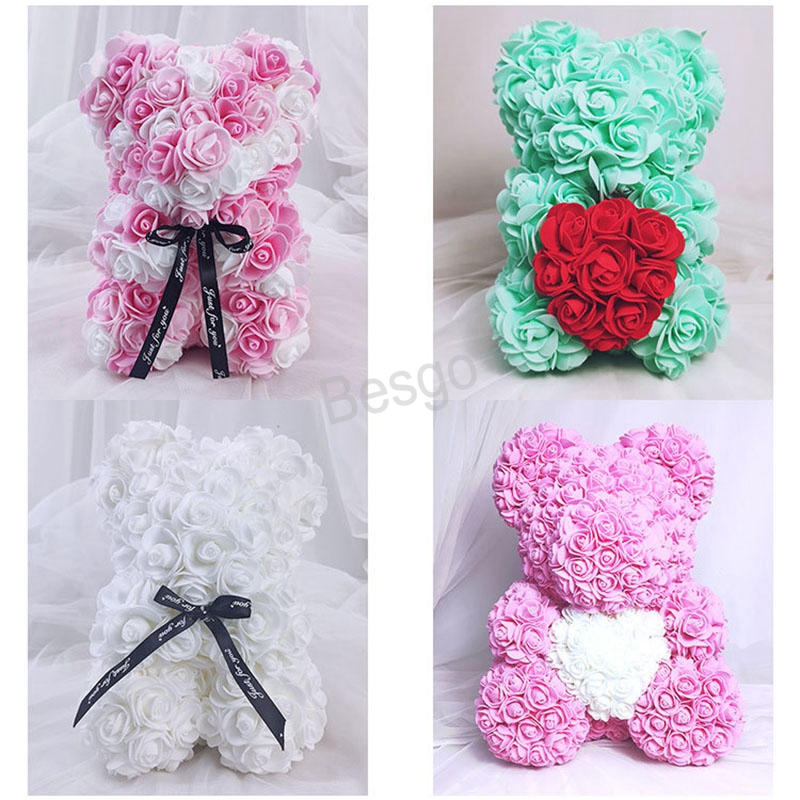 

Rose Flower Bear Valentine's Day Mother's Day Birthday Gifts Roses Bears With Gift Box Bar Party Decoration Flowers Ornaments BH5655 WLY, 20 colors
