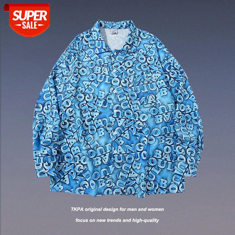 

TKPA Harajuku style letters full printing couple long-sleeved shirt men and women loose wild casual flower #4s5l, White;black