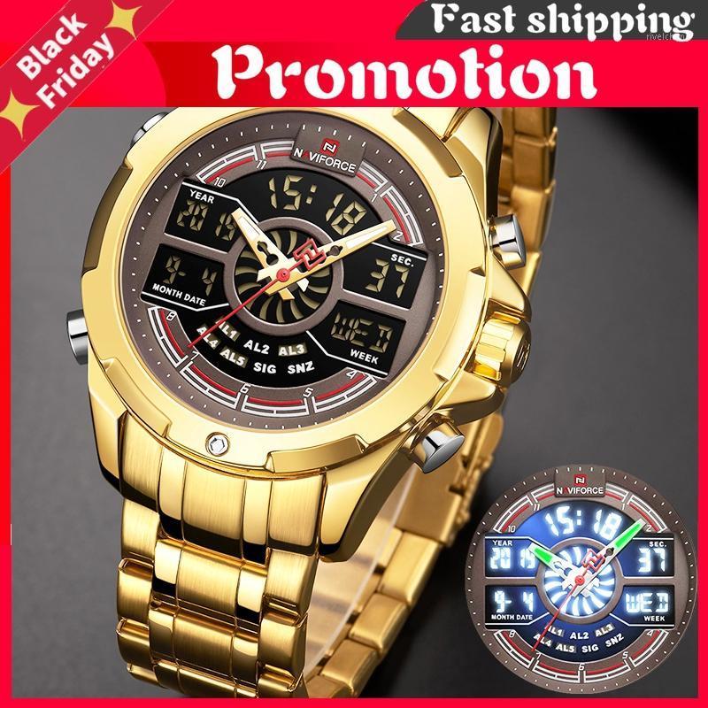

Wristwatches Mens Digital Chronograph Watches Military Sport Quartz Gold Wristwatch Waterproof Clock Relogio Masculino, Sb