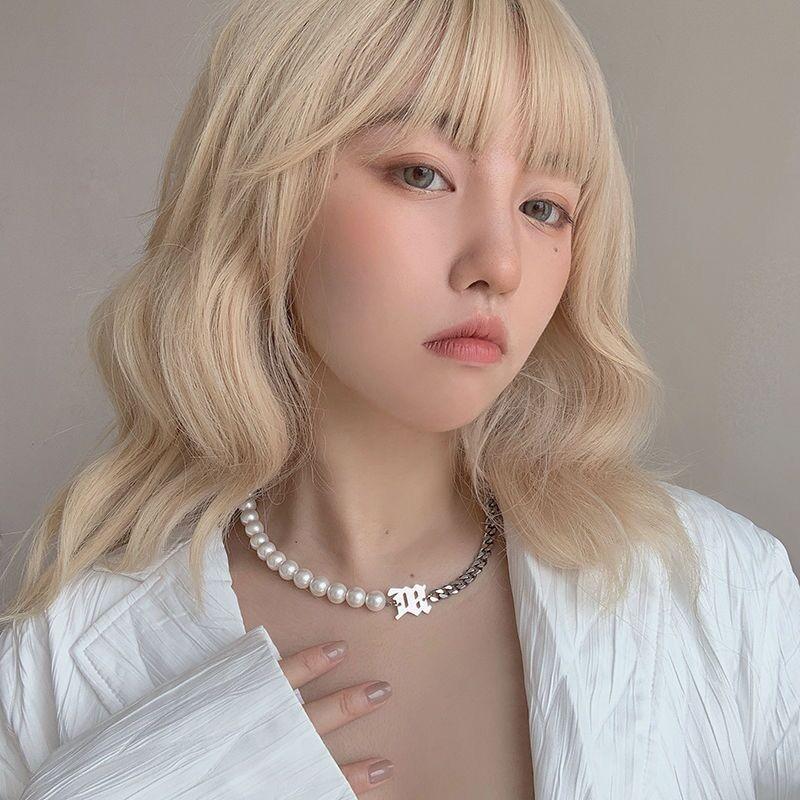 

Chains Silver Color Chunky Chain Choker Necklace For Women Love Heart Charm Pearl Collar Korean Girls Short Neck Jewelry