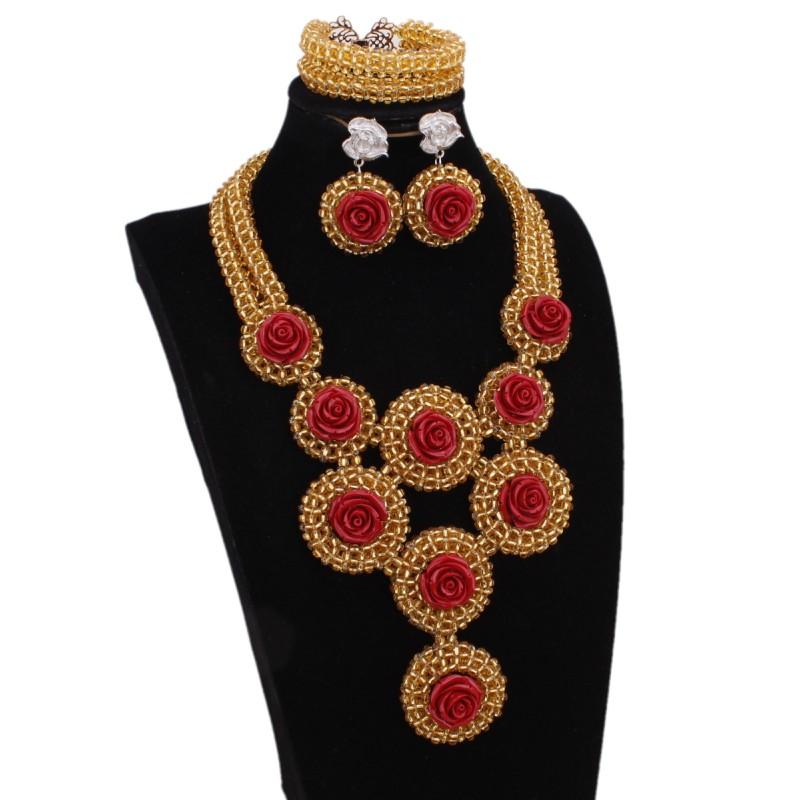 

Wedding Jewelry Sets Dudo Nigerian Set For Women 3 Colors Bridal Jewellery Crystal Beaded Necklace + Coral Flowers Free Ship, Slivery;golden