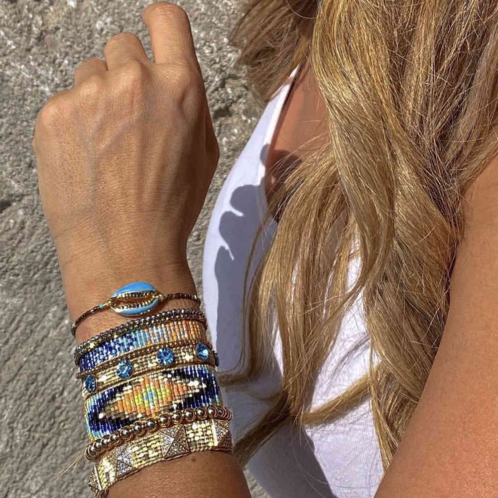 

BLUESTAR Women Bracelet MIYUKI Bead Bracelets Turkish Eye Pulseras Mujer Handmade Shell Crystal Loom Beaded