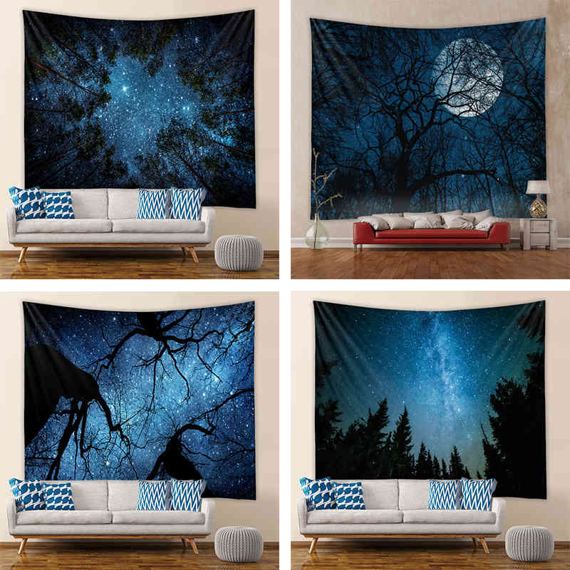 

night starry sky forest scenery living room bedroom tapestry home decoration