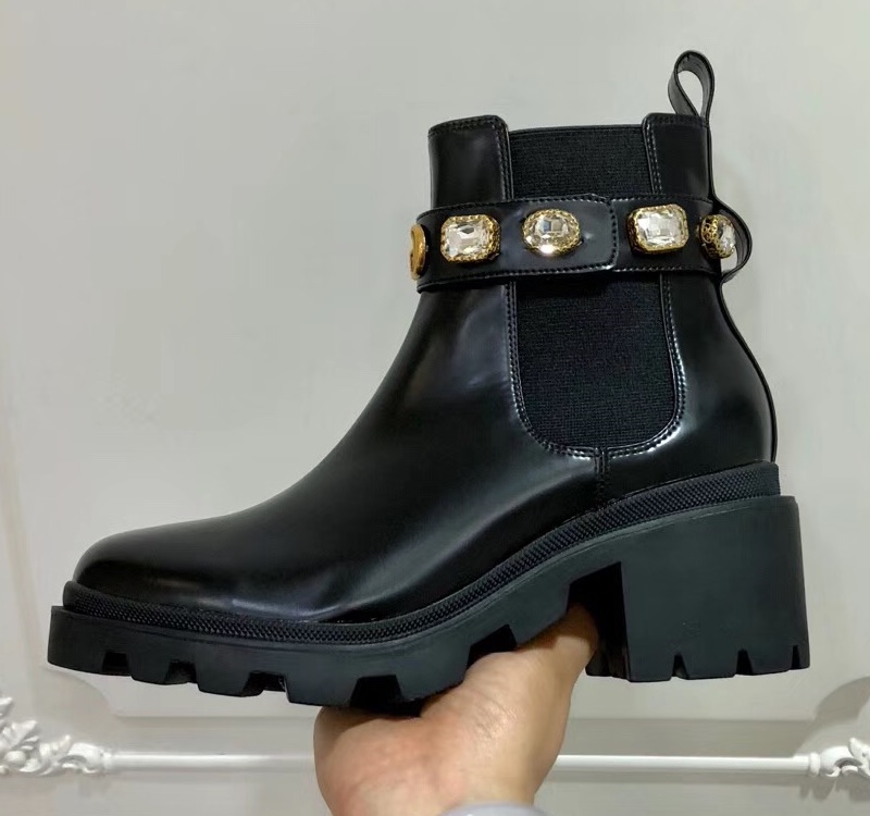 2021HOT Sale-Women Chunky Heel Work Tooling Shoes Fashion Westal Crystal Bee Star Boots Boots Winter Snow Snow Martin Boots 36-40