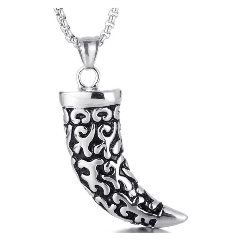 

Pendant Necklaces 2021 European And American Titanium Steel Horn Pendant, Punk Necklace, Retro Stainless Casting, Silver