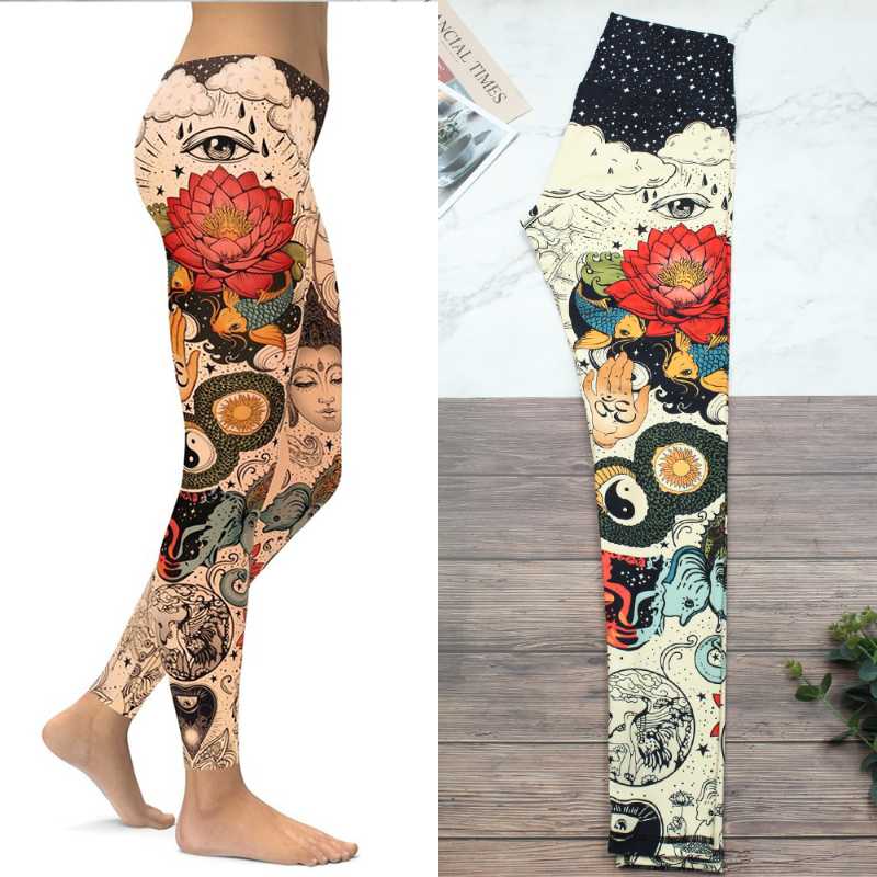 

Yoga Outfit Tattoo Lotus Pants Workout Fitness High Waist Leggings Breathable And Quick-drying Sports Mujer S~XXL