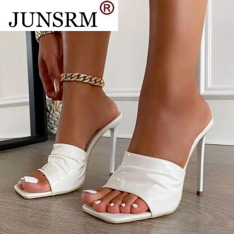 

Sandals 2022 Summer Women Square Toe Ladies Heel Mules Sexy Thin High Heels Slippers Female Fashion Woman Shoes, Black