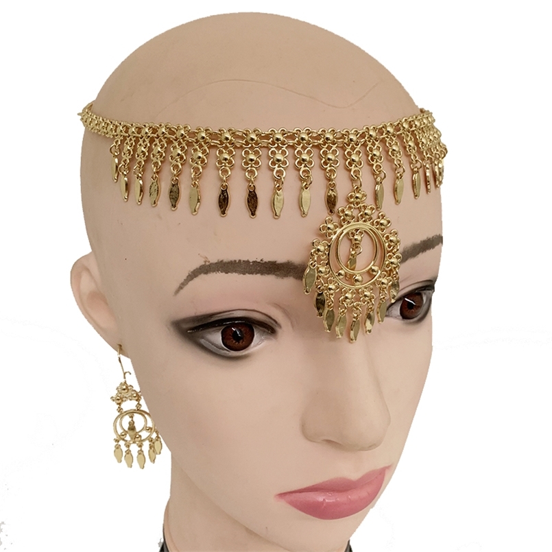 

French Trendy Hair Accessories for Girls Gold Plated Tassels Chain Bridal Arabic Luxury Wedding Bride Jewelry 211019