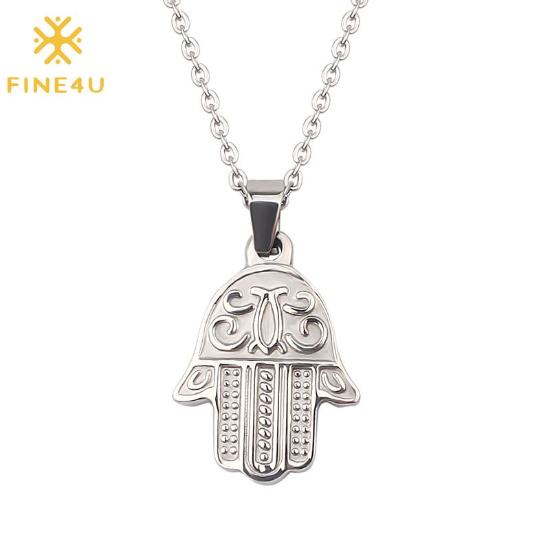 

Pendant Necklaces FINE4U N435 Stainless Steel Hamsa Hand Necklace Success And Protection Lucky Fatima Jewelry