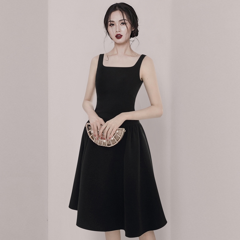 

Summer Black Solid Dress Women Vintage Elegant Sleeveless A Line Dresses Vestidos 210520, Photo color