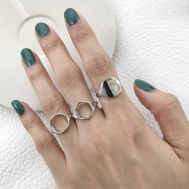 

Cluster Rings 1pc Authentic S925 Sterling Silver Fine Jewelry Lucky Geometric Open Circle /Hexagon Adjust J311, Golden;silver