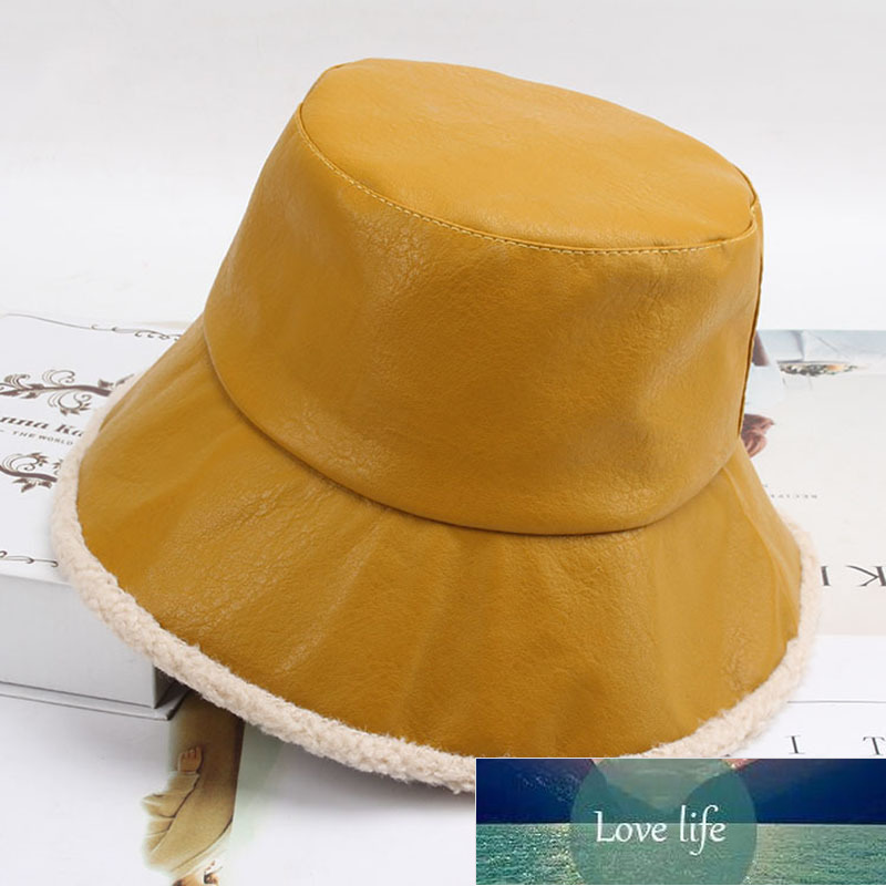 

Autumn and Winter Women Hats Fashion Leather Fisherman Hats Thickened Warmth Foldable Bucket Hats Winter Ladies Panama Factory price expert design Quality, Black