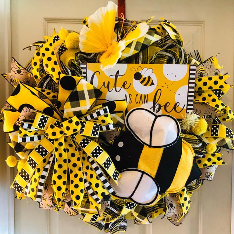 

Spring 2021 Artificial Simulation Leaf Bee Sunflower Wreath Door Decor Garland Wall Hanging Home Party Wedding Decoration Decorative Flowers