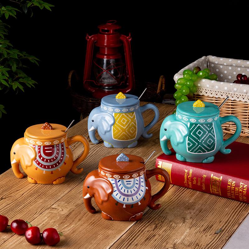 

Mugs Handpainted 3D Elephant Cup With Lid Underglazed Ceramic Microwave Dishwasher Safe Cute Animal Coffee Mug Gift