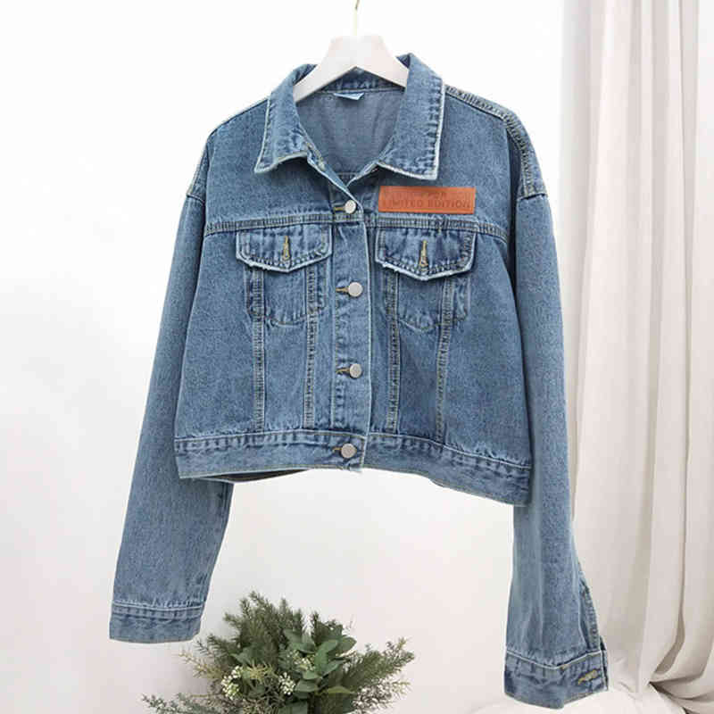 

Paris Girl Autumn Women Solid Jeans Jacket Long Sleeve Lapel Short Denim Coat Female Spring Casual Lady Chaquetas Jaqueta 210524, Denim blue