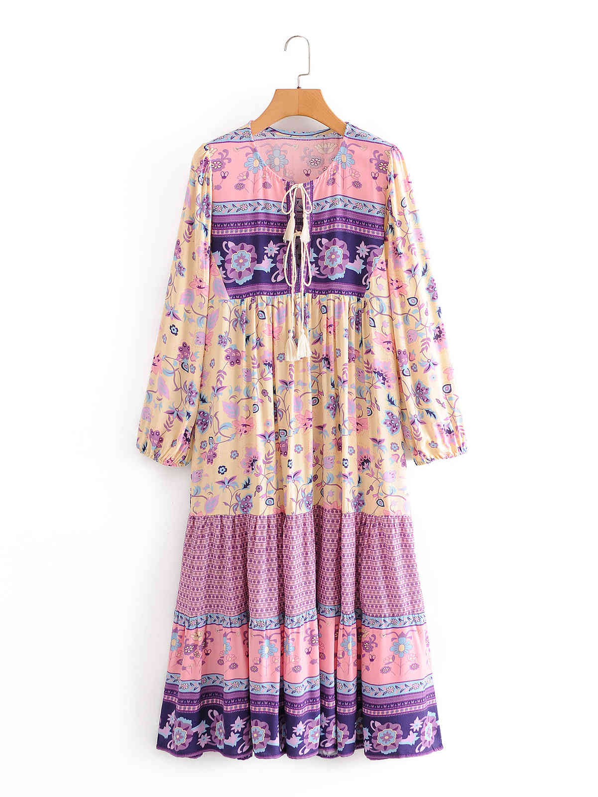

Casual Dresses Women Floral Print Bohemian Beach es Chic Cotton Tassel Long Sleeve Spring Summer Boho Holiday Maxi 1PHG, Color as shown
