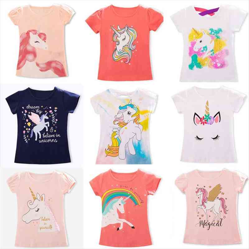 

kids girl unicorn t shirts for girls summer boy cotton tees clothes children casual 3 4 5 6 7, Blue
