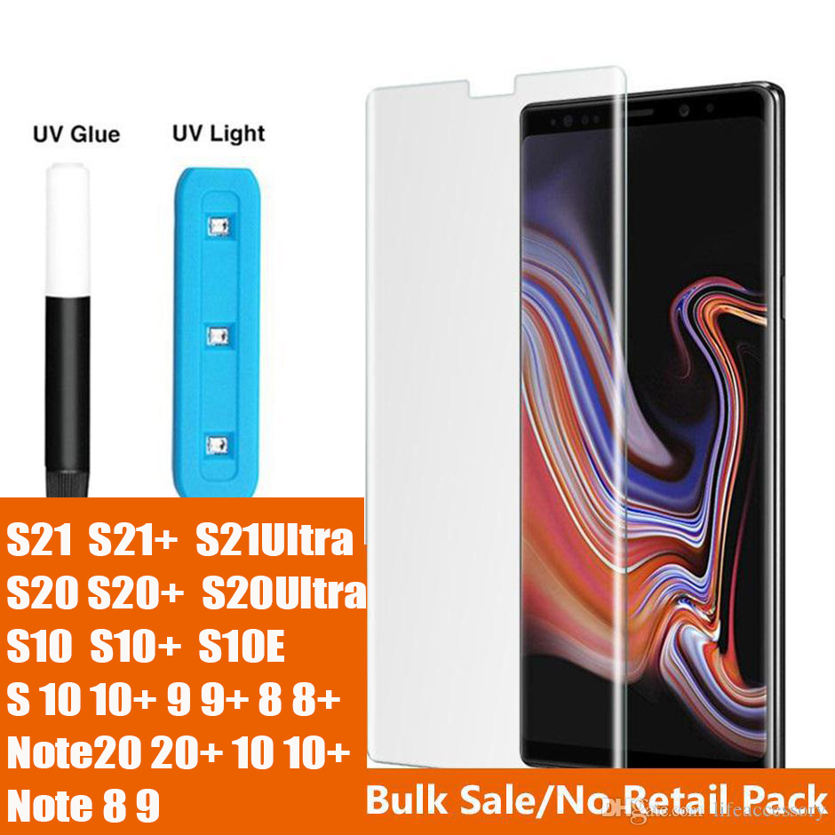 

UV Light Nano Liquid Glue Tempered Glass Phone Screen Protector for Samsung S21 S20 Ultra S10 S9 S8 Note10 note 10 Plus Huawei P40PRO P50PRO