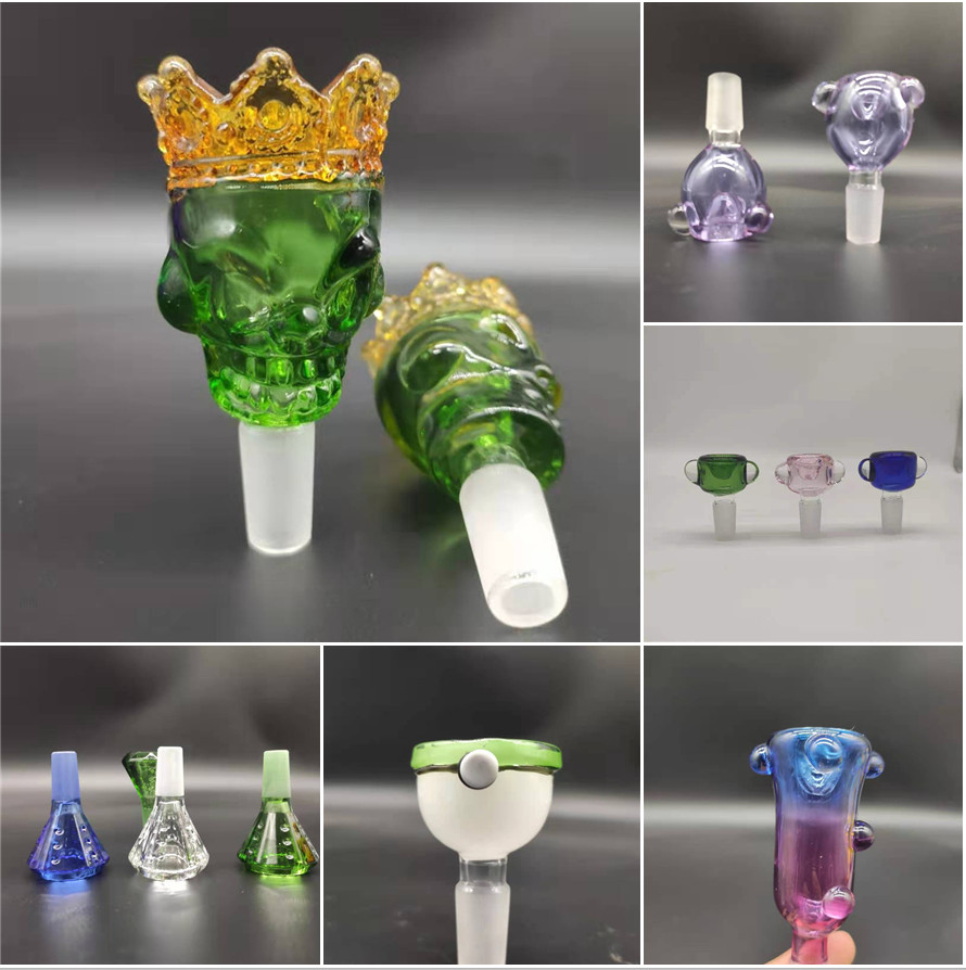 

Newest 6 Style 14mm Bowl Glass Bowl Male Joint Handle Beautiful Slide Bowl Piece Smoking Accessories For Bongs Water Pipes US Warehouse