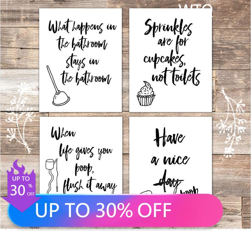 

Paintings Funny Bathroom Painting Style Black White Minimalist Cartoon Wall Art Canvas Interior Home Room Decoration