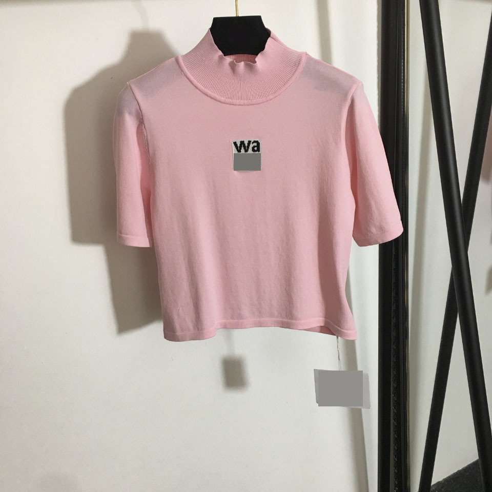 

412 2021 Milan Runway Spring Brand SAme Style Sweater Short Sleeve High Quality Crew Neck Fashion Black Blue Pink Pullover Clothes High Quality Womens, White;black