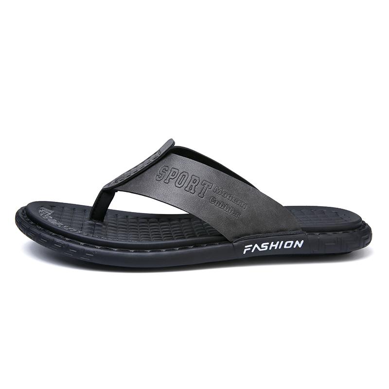 

Slippers Summer Men 2021 High Quality Outdoor Waterproof Beach Sandals Fashion Genuine Leather Flip Flops Zapatos De Hombre, Black