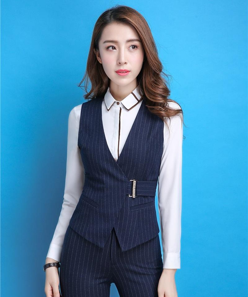 

Women' Vests Formal Ladies Blue Striped Vest Women Waistcoat Female Work Wear Business Clothes Elegant Office Uniform Styles, Black