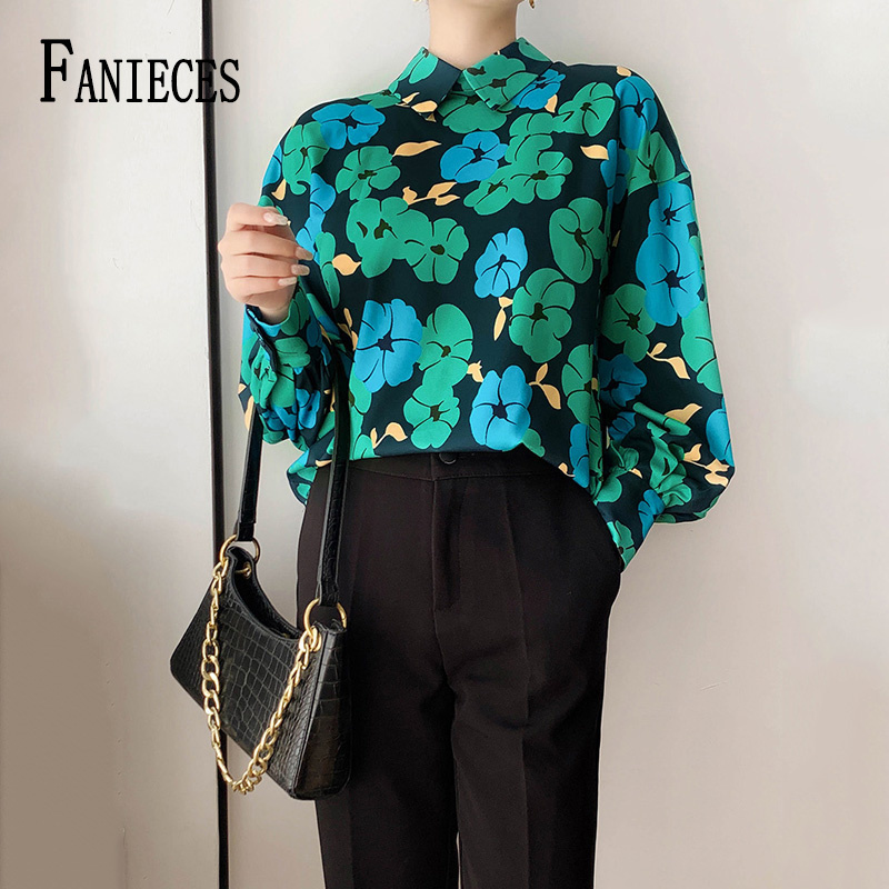 

Autumn Women Printed Vintage Casual Female Lady Long Sleeve Tops Shirts Turn-down Collar Blouse Elegant Work Wear Chiffon 210520, Nrj2a18- 5282
