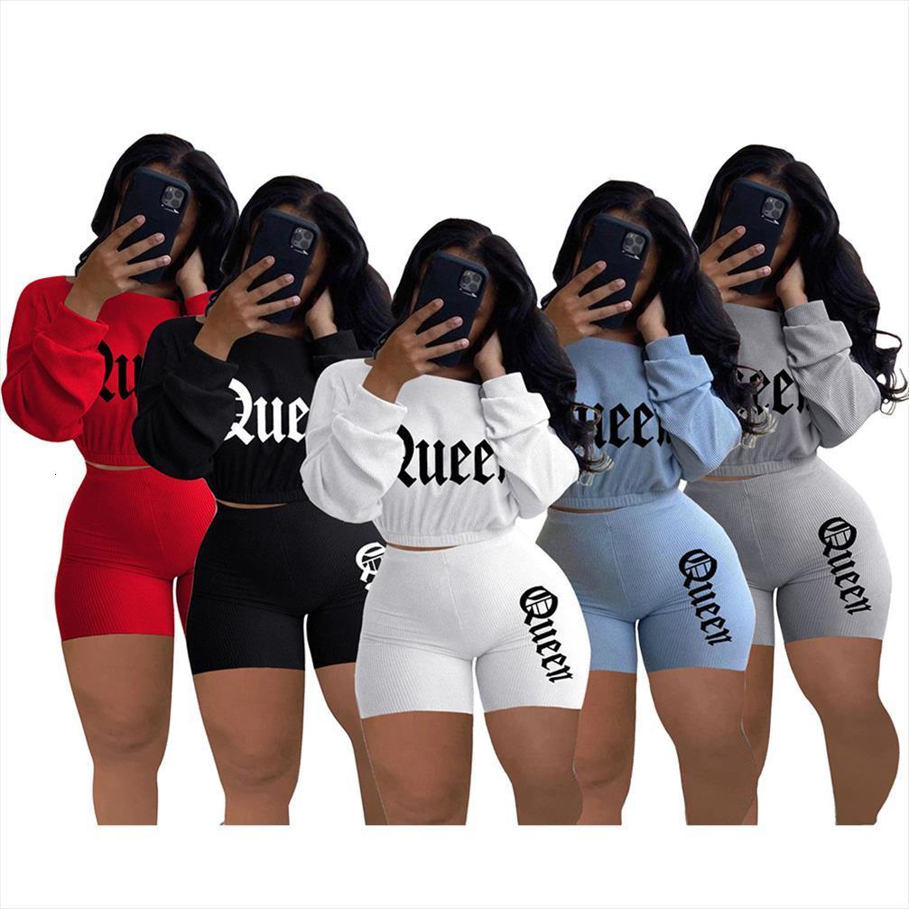 

letter embroidery fashion 2 women tracksuits piece club outfit set long sleeve ribbed crop and bodycon shorts lounge wear, Gray