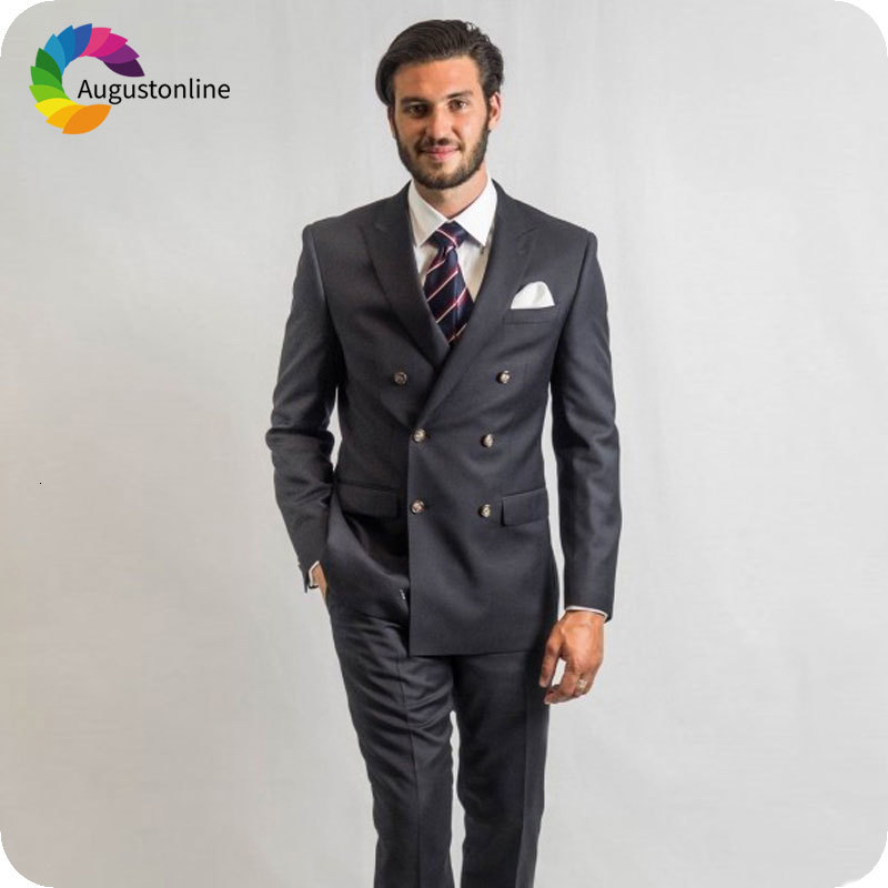

Men's Suits & Blazers Latest Coat Pant Designs Dark Grey Men for Wedding Double Breasted Groom Tuxedo Man Blazer 2Piece Terno Masc, As the image