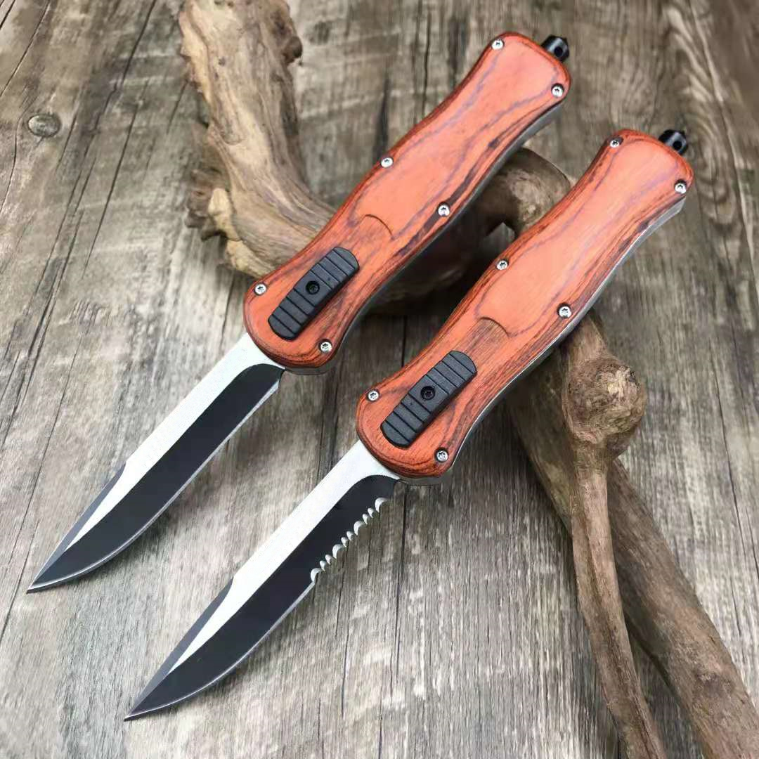 

Benchmade Infidel AUTO Knife 3.95" D2 Satin Combo Blade, Red and black with wooden Handles - A016 Outdoor camping tactics pocket knives Every day to carry