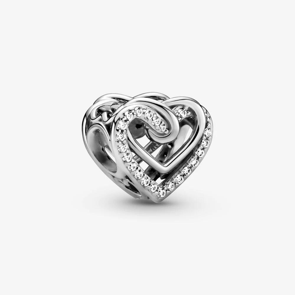 

100% 925 Sterling Silver Sparkling Entwined Hearts Charms Fit Pandora Original European Charm Bracelet Fashion Women Wedding Engagement Jewelry Accessories