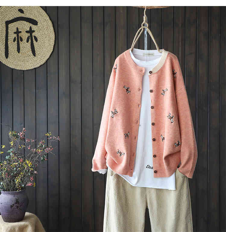 

Women' Knits & Tees Literary single-breasted long-sleeved knitted cardigan sweater women autumn hand-embroidered jacket T11I, Yellow