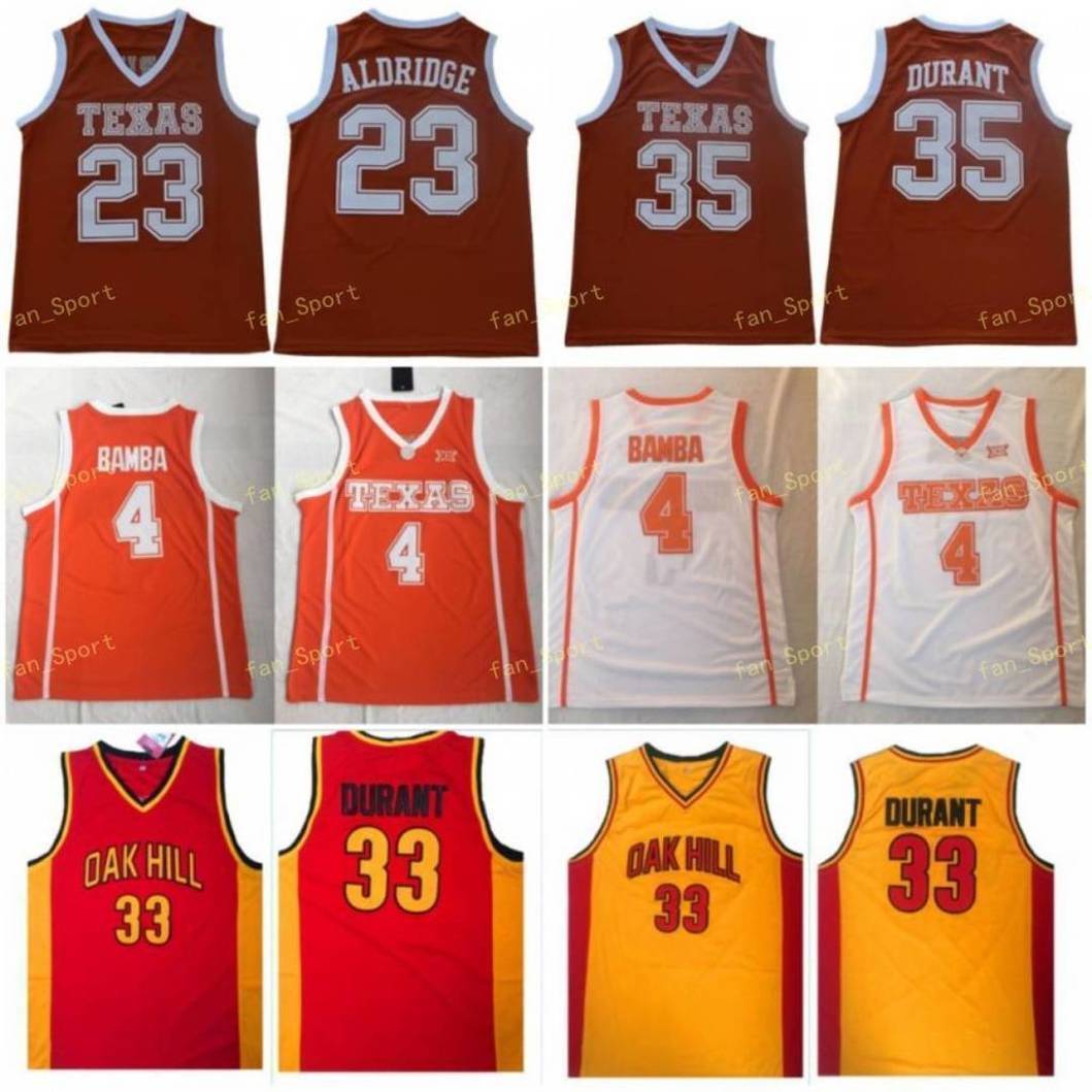 

Texas Longhorns Kevin Durant 35 Lamarcus Aldridge 23 Mohamed Bamba 4 College Basketball Jerseys Durant Oak Hill High School Stitched Jersey, As