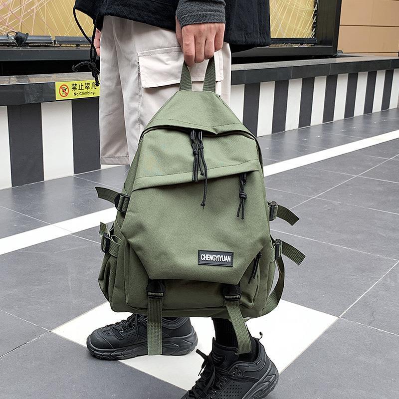 

Backpack Men Fashion Trend Personality Canvas Solid Color All-match Waterproof Travel Bag