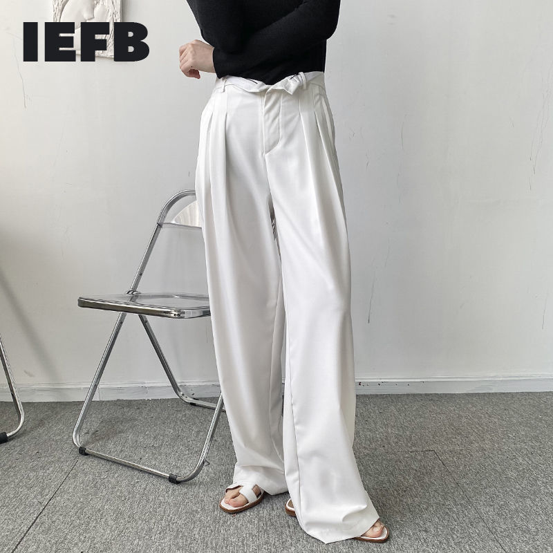 

IEFB Men' Wear Contrast Color High Waist Loose Wide Leg Trousers Floor Long Suit Pants Male Straight Trousers 9Y7238 210524, White