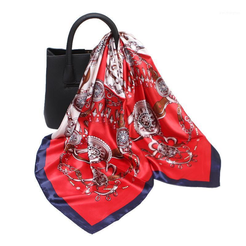 

Scarves 2022 Spring And Autumn 90cm Silk Scarf Imitation European American Printed Square, Blue;gray