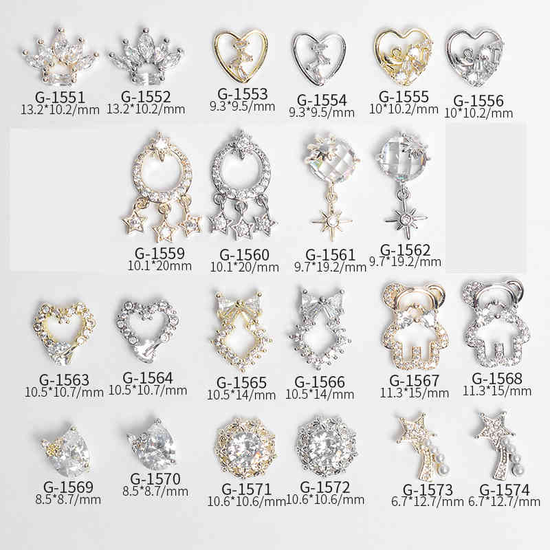 

Boutique Arts AAA Zirconr Love Hearts Five Pointed Star Round Pearl Charms Women Beauty Finger Nail Jewelry