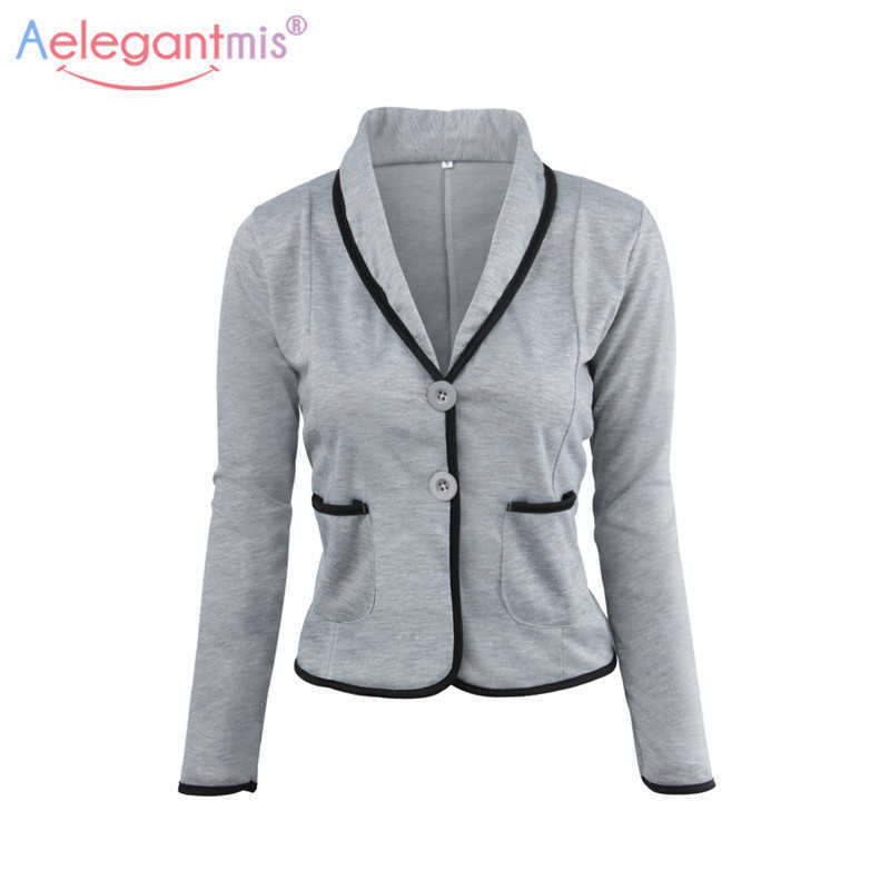 

Aelegantmis Plus Size Office Lady Short Slim Casual Blazer Women Single Breasted Blazers Jackets Work Suit Ladies Basic Coat 6XL 210607, Light grey