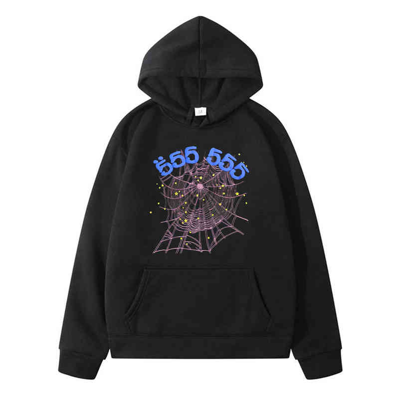 

Popular Funny Print Sp5der 555555 Angel Number Spider Web Pure Cotton Basic Loose Couples Hoodie Hip Hop Wear, Orange