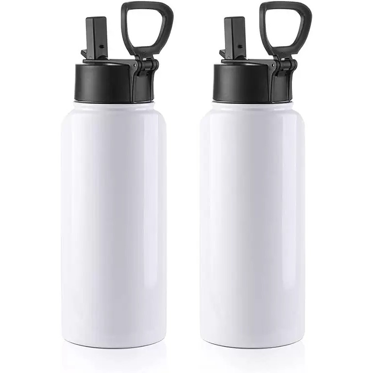 

Sublimation Blank Tumbler 32 OZ White Vacuum Flask Stainless Steel Sports Wide Mouth Water Bottle with Straw and Portable Handle CO14