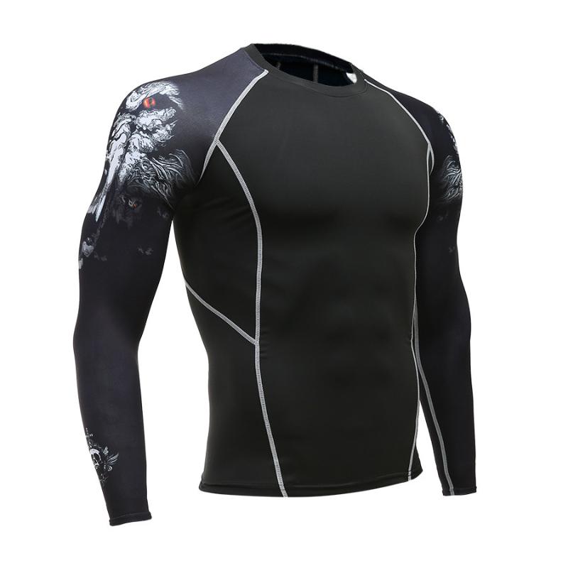 

Running Jerseys High Stretch Tights Men' Moisture Wicking Sports Flower Arm Long-sleeved Autumn And Winter Fitness T-shirt