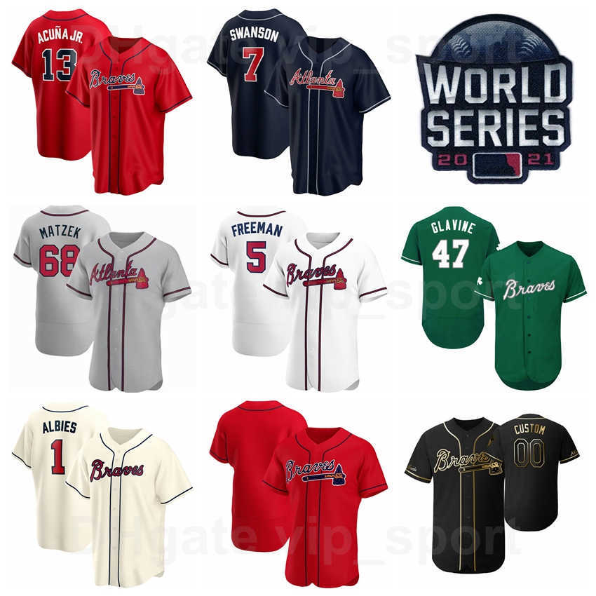 

2021 World Series Baseball Jersey 5 Freddie Freeman 20 Marcell Ozuna 13 Ronald Acuna Jr 1 Ozzie Albies 7 Dansby Swanson 8 Eddie Rosario Team Cool Base Men Women Kids, Men cool base