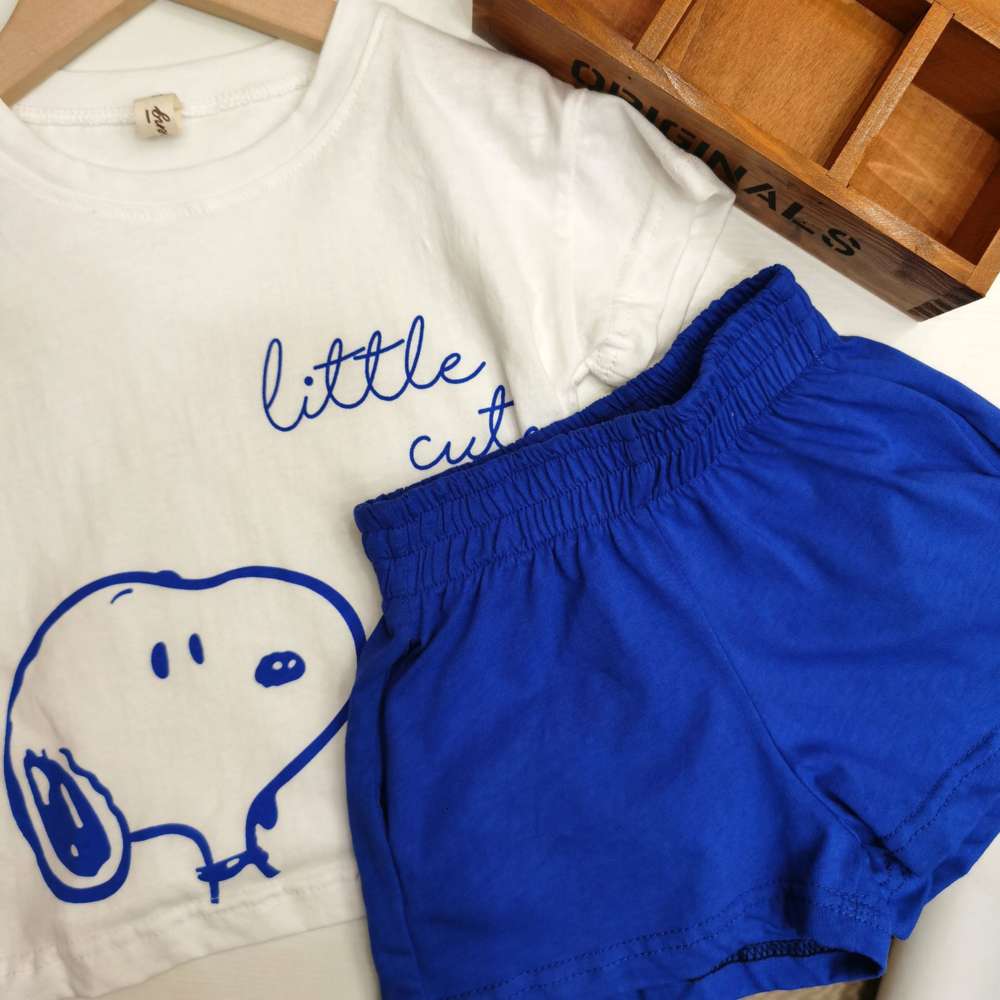 

Summer children's suit two piece cotton printed Nubi Casual Short Sleeve T-Shirt, White