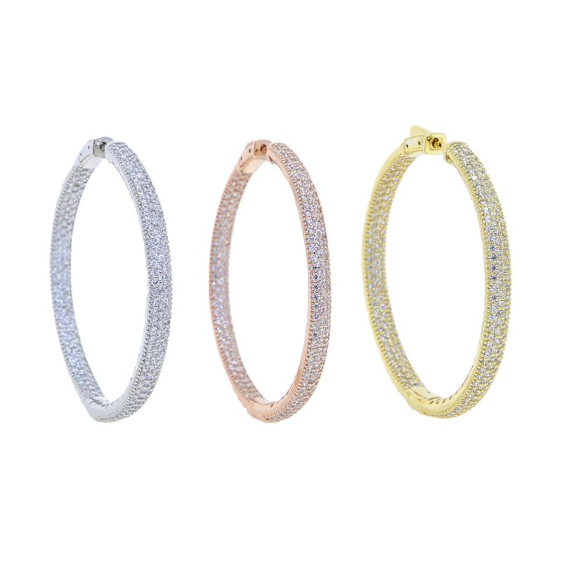 

Summer Fashion Loop Earring Round Circle Micro Pave Cubic Zirconia 50mm Big Hoop Earrings Jewelry For Women Party Wedding & Huggie