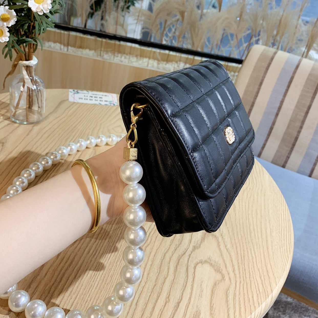 

Vintage Women's Classic CF Bags Rare Leather Pearl Flap Wallet On Chain Crossbody Multi Pochette Bamboo Clutch Desinger Rhombus 20x13cm